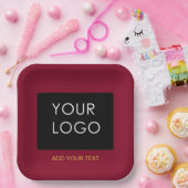 Burgundy Red Customizable Business Add Your Logo Pappteller (Party)