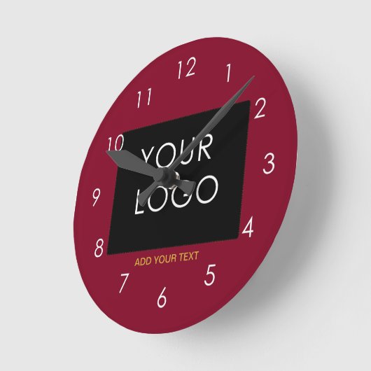 Burgundy Red Customizable Business Add Your Logo Runde Wanduhr (Winkel)