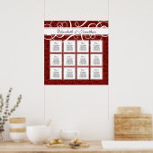 Burgundy Red Damask 12 Hochzeitstisch Seating Char Poster (Küche)