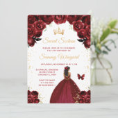 Burgundy Red Dark Skin Princess 16 . Geburtstag Einladung (Stehend Vorderseite)