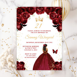 Burgundy Red Dark Skin Princess Birthday Party Einladung