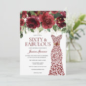 Burgundy Red Dress 60 & Fabulous 60. Geburtstag Einladung (Stehend Vorderseite)