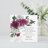 Burgundy Red Dusty Blue Floral Christlich Wedding Einladung (Stehend Vorderseite)