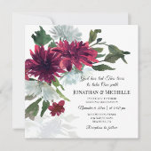 Burgundy Red Dusty Blue Floral Christlich Wedding Einladung (Vorderseite)