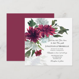 Burgundy Red Dusty Blue Floral Christlich Wedding Einladung
