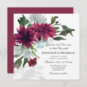 Burgundy Red Dusty Blue Floral Christlich Wedding Einladung