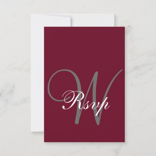 Burgundy Red Elegant MOnogram Formal RSVP Karte (Vorderseite)