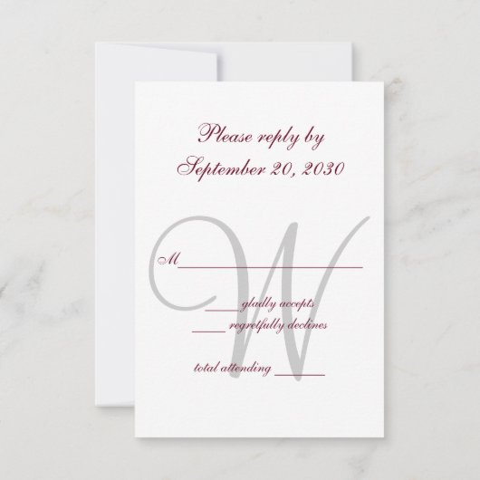 Burgundy Red Elegant MOnogram Formal RSVP Karte (Rückseite)