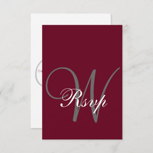 Burgundy Red Elegant MOnogram Formal RSVP Karte (Vorne/Hinten)