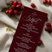 Burgundy Red Elegant Monogram Wedding Menükarte