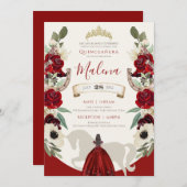 Burgundy Red Elegante Watercolor Charro Quinceaner Einladung (Vorne/Hinten)