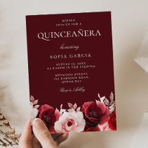 Burgundy Red Enchanchanted Rote Rose Quinceanera