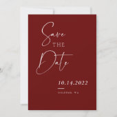Burgundy Red Fall Chic Skript Save the Date Einladung (Vorderseite)