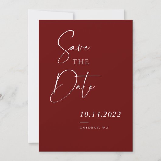 Burgundy Red Fall Chic Skript Save the Date Einladung (Vorderseite)