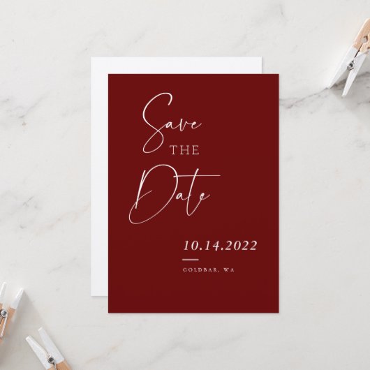 Burgundy Red Fall Chic Skript Save the Date Einladung (Vorderseite/Rückseite Beispiel)