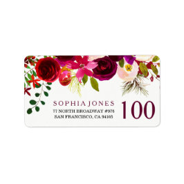 Burgundy Red Floral 100. Geburtstagsadresse Adressaufkleber