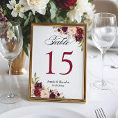 Burgundy Red Floral 12x18 Wedding Tischnummer