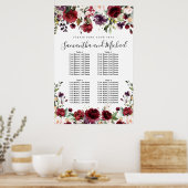 Burgundy Red Floral 4-Tisch Hochzeitstabelle Poster (Küche)