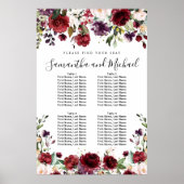 Burgundy Red Floral 4-Tisch Hochzeitstabelle Poster (Vorne)