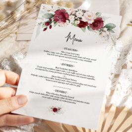 Burgundy Red Floral 4x9 Menü Menükarte