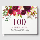Burgundy Red Floral Boho 100th Birthday Gästebuch (Vorderseite)