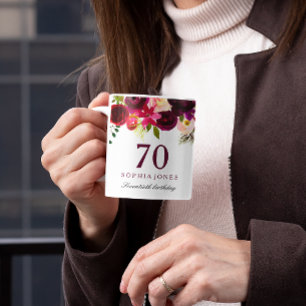 Burgundy Red Floral Boho 70. Geburtstagsgeschenk Kaffeetasse