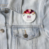 Burgundy Red Floral Boho 80. Geburtstagsparty Button (Beispiel)