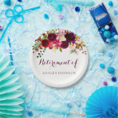 Burgundy Red Floral Boho Retirement Party Pappteller (Party)
