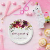 Burgundy Red Floral Boho Retirement Party Pappteller (Party)