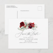 Burgundy Red Floral Boho Save the Date Postkarte (Vorne/Hinten)