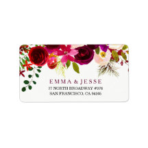 Burgundy Red Floral Boho Wedding Address Labels