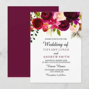 Burgundy Red Floral Boho Wedding Option 2 Einladen Einladung