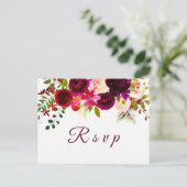 Burgundy Red Floral Boho Wedding RSVP Postkarte (Stehend Vorderseite)