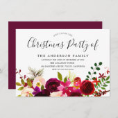 Burgundy Red Floral Boho Weihnachts-Party Einladung (Vorne/Hinten)