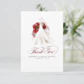 Burgundy Red Floral Brautparty Vielen Dank Dankeskarte (Stehend Vorderseite)