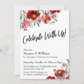 Burgundy Red Floral Celebrate mit US Typografie Einladung (Vorderseite)