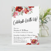 Burgundy Red Floral Celebrate mit US Typografie Einladung (Stehend Vorderseite)
