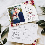 Burgundy Red Floral Chic Save the Date Foto Postkarte<br><div class="desc">Burgund Red Floral Chic Save the Date Foto Postcard. (1) Für weitere Anpassungen klicken Sie bitte auf den Link "Weiter anpassen" und verwenden Sie unser Designwerkzeug,  um diese Vorlage zu ändern. (2) Wenn Sie Hilfe oder passende Artikel benötigen,  kontaktieren Sie mich bitte.</div>