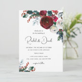 Burgundy Red Floral Christmas Einladung (Stehend Vorderseite)