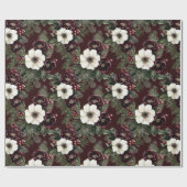 Burgundy Red Floral Christmas Geschenkpapier (Flach)