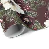 Burgundy Red Floral Christmas Geschenkpapier (Rolleneckpunkt)