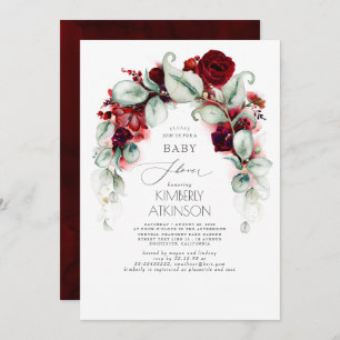 Burgundy Red Floral Elegant Baby Shower Einladung