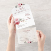 Burgundy Red Floral Elegant Boho Wedding All In One Einladung (Abreißen)