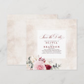 Burgundy Red Floral Elegant Save the Date Ankündigung (Vorne/Hinten)