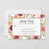 Burgundy Red Floral Elegante Wedding RSVP Card (Vorderseite)
