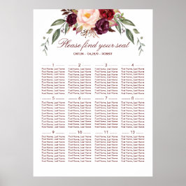 Burgundy Red Floral Elegantes Hochzeitsstift Poster