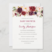 Burgundy Red Floral Fall Babyduschkarte Einladung (Vorderseite)