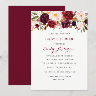 Burgundy Red Floral Fall Babyduschkarte Einladung