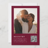 Burgundy Red Floral Foto QR Code Brautparty Einladung (Rückseite)