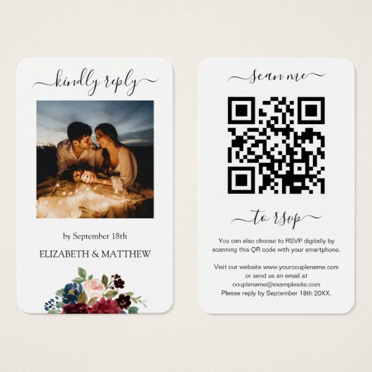 Burgundy Red Floral Foto QR Code Scannen Sie mich (Vorne & Hinten)